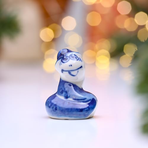 AEVVV Figurine serpent en porcelaine Symbole de l'année Rio 4,1 cm Bleu Blanc Fait à la main Souvenir Gzhel Unique Art populaire Convient à la décoration...