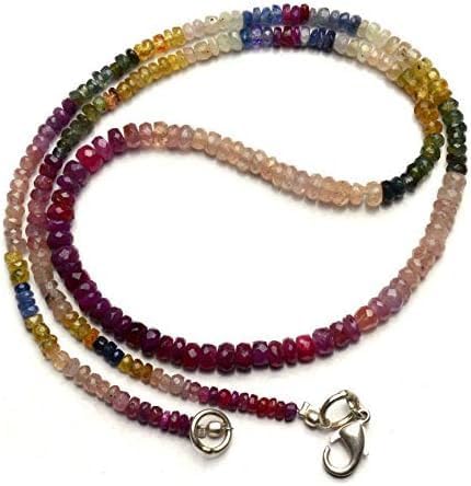 Natural Gemstone Multi Sapphire 3 to 5MM Faceted Rondelle Beads 20" Full Strand Multicolor Sapphire Beads Finished Necklace Fine Quality CHIK-NECK-66289