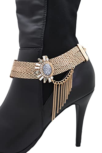 Women Western Fashion Jewelry Boot Chain Bracelet Gold Mesh Metal Sun Flower Bling Shoe Charm Side Tassel #TOP3