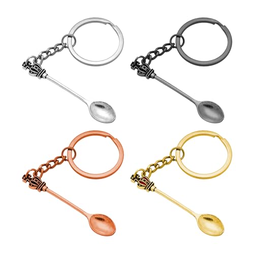 VILITI 4 collares de cuchara, mini cucharas medicinales, kit de llavero, collar con colgante de cuchara, regalo pequeño de Navidad, llavero de aleación dorado, para festivales, té, canapé, vajilla
