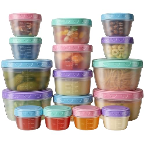 32 PCS Freezer Storage Containers with Lids, 16 Containers & 16 Lids Reusable BPA Free Plastic Soup...
