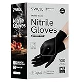 OWELL Black Nitrile Gloves Disposable Latex Free 4 mil Black Disposable Gloves for Chefs, Food Prep & Kitchen Use - Food Safe Certified X-SMALL - 100 Count