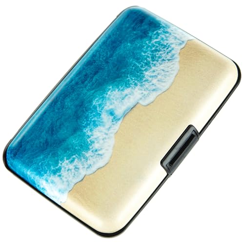 Image of Credit Card Holder, Metal Card Wallet RFID Blocking Mini Slim Aluminum Business Hard Card Case for Women Men (Beach)