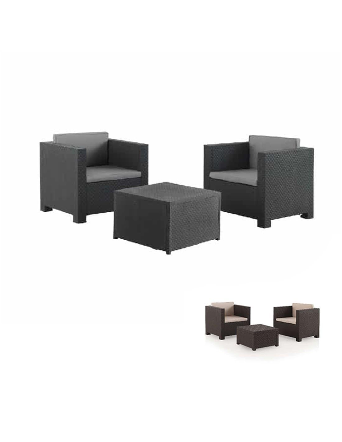 Jardin202 - Juego de Terraza Diva Tete a Tete con 2 plazas - Mobiliario Exterior con Mesa Auxiliar y Cojines | Set (Grafito)