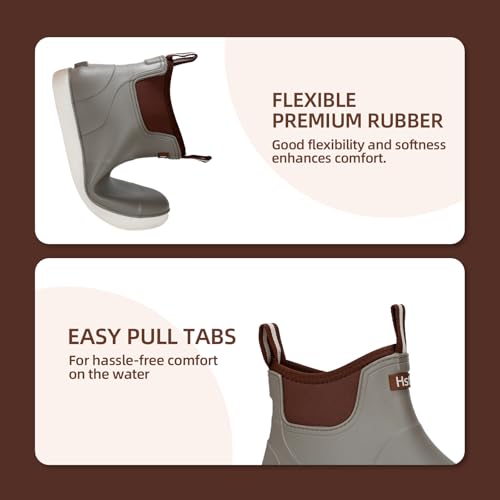 Men’s Deck Boots, Waterproof Men High Traction Fishing Boots, Lightweight Garden Rain Boots, Rubber Boots for Work Ankle, Durable Water Shoes for Boat3