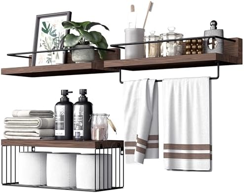 Bathroom Shelves Over Toilet with Storage Basket for Home Organization & Wall Decor, Natural Wood