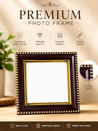 Image of Photo Frame Set of 3 - Modern Tabletop Picture Frames for Desk, Living Room & Bedroom Decor, Perfect for Wedding, Couple & Family Photos (3 x 3 inches) (Maroon Gold)
