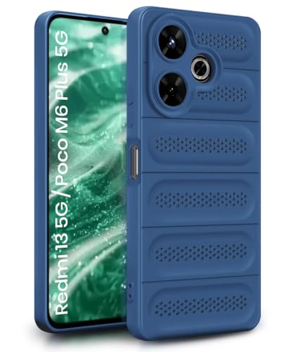 Image of WOW IMAGINE Ultimate Silicone Back Cover Case for Mi Redmi 13 5G | Poco M6 Plus 5G | Heat Dissipation Thin Soft TPU | 360 Camera Protection | Breathable Cooling Holes - Deep Blue