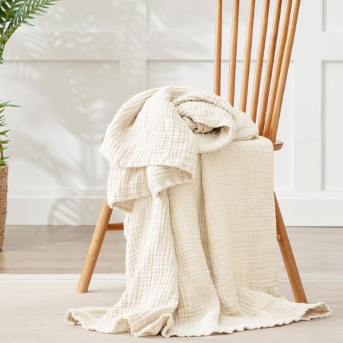 Image of 100% Cotton Muslin Blanket for Adults, 6-Layer, Queen, 90 x 90, Ivory