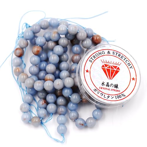 Fukugems Joyas fabrican cuentas de cuerda elástica para la curación de la piedra de energía DIY cuentas de piedra sueltas para pulseras 10mm = 76 piezas y 1 cordón enrollable Angelite A 10mm