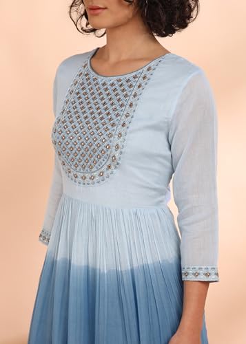 Image of Maaesa Women Embroidered Cotton Flared Dress