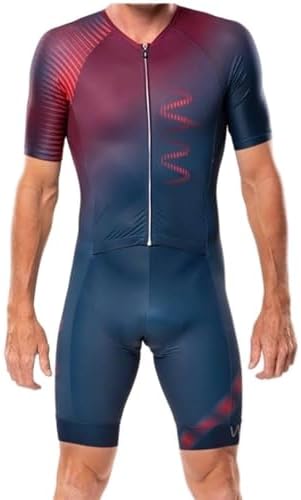 Men's Summer Triathlon Skinsuit Jumpsuit Cycling, 9D Gel Padded Bicycle Cycling Suit, Short Sleeve With Pockets (Color 1, Size Large)
