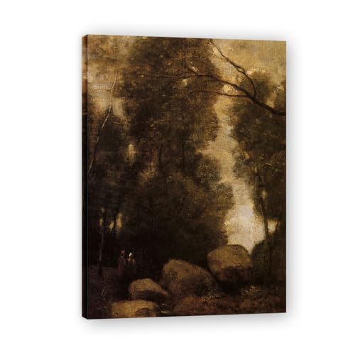 Tableau paysage français rochers dans une clairière toile encadrée 80x112cm