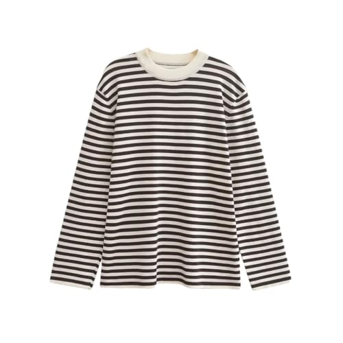 Women's Striped Loose Simple Knit Sweater Long Sleeve Pullovers Personality Tops