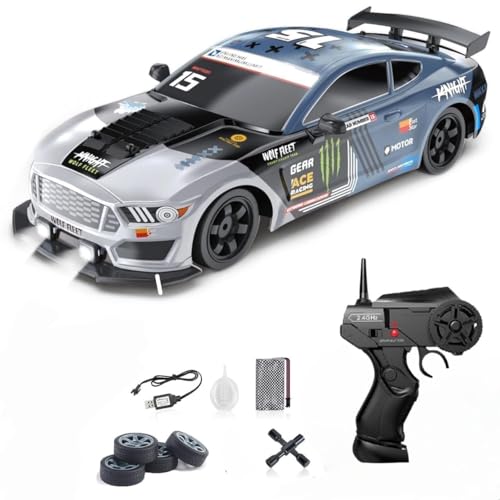 Image of RC Drift Car, Drifting RC Car 1 /16 2.4GHz 4WD Remote Control Cars, Rechargeable Drifting Cars 18KM /H+ High Speed RC Racing Vehicle with Spray Cool Lights Toy Car (RC Drift & Spray Car-Grey)