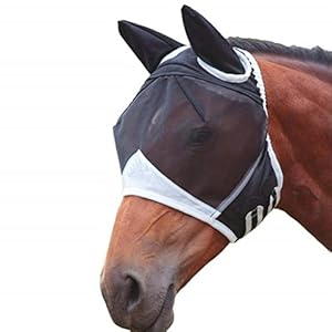 Paardenvliegmasker,Mesh Elastische Uv-bescherming Vliegenmaskers voor paarden met oren,Afneembare ademende vliegenmaskers voor paarden(Zwart-S)