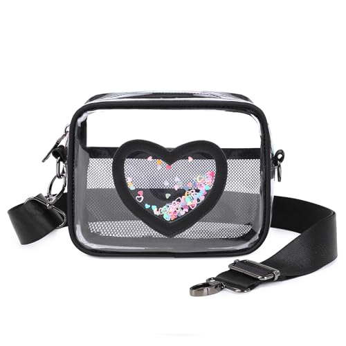 Clear Cross body Bag for Women Girls Stadium Approved Kids Purse Heart Shaped Toddlers Wallet Small Box Coin Pouch