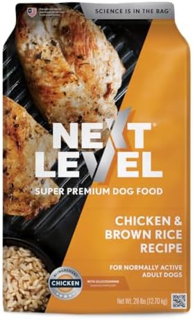 Next Level Super Premium Dog Food – Chicken & Brown Rice Recipe, Dry Kibble for Normally Active Adult Dogs, 24% Protein, Chicken Flavors, Includes Glucosamine for Hip and Joint Health (28 Pound)