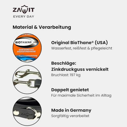 ZAVVIT - Hundeleine Biothane 3m verstellbar - stufenlos – 19mm breit, für 1 oder 2 Hunde – stilvoll, robust & wasserfest (Schwarz, 3m lang, 19mm breit, 260g)
