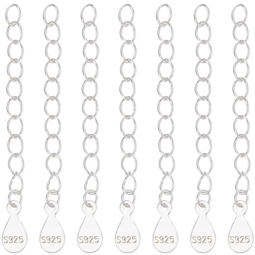 Beebeecraft 1 Box 10Pcs 925 Sterling Silver Chain Extender Necklace Bracelet Extension End Chains with Teardrop Chain Tabs S925 Stamp for Jewellery Making