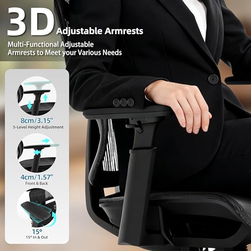 Image of Ergonomic Office Chair with Footrest 4-Level Adjustable Lumbar Suppor | Big and Tall Office Chair t - 155 Tilt Lock and Wide Cushion - 3D Headrest & Armrests, High Back Home Desk Chair