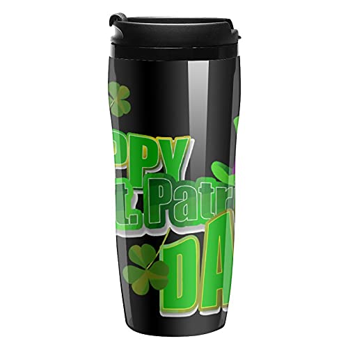 Irish Clover Happy St. Patrick's Day Shamrock - Vaso de viaje de plástico con tapa, doble pared aislada con diseño de…