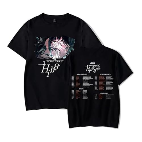 BUIWOT Ado Merch Wish Blue Rose World Tour Camiseta Crewneck Camiseta Manga Corta Hombre/Mujer Tops Conciertos-Black||m BUIWOT Ado Merch Wish Blue Rose World Tour Camiseta Crewneck Camiseta Manga Corta Hombre/Mujer Tops Conciertos-Black||m