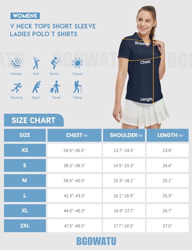Bgowatu Women'S Short Sleeve Golf Tennis Polo Shirts V Neck Collared Workout Tops Uv Protection Dry Fit For Summer Navy M thumb #5