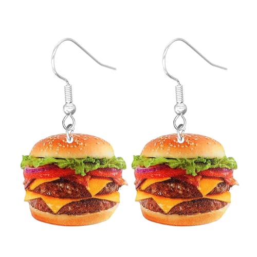 Funny Cute Simulated Food Dangle Earrings Creative Fried Chicken Leg Wing Nugget Shrimp Tail Chips Earrings Vivid Acrylic Hamburger Bread Dessert Earrings for Women Jewelry Gifts