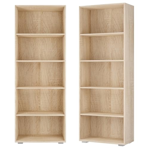 CASARIA® Estantería Vela 190x60x28cm 5 Estantes Abiertos Altura Regulable Estable Duradero Librería Biblioteca Mueble Organizador Oficina Habitación Roble - imagen 8