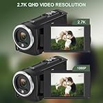 2.7K Video Camera Camcorder QHD 50MP YouTube Vlogging Camera 16X Digital Zoom Webcam 270 Degree Rotation Screen Camcorders with 32G SD Card and 2 Batteries Recording While Charging - Image 2