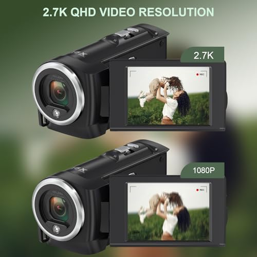 2.7K Video Camera Camcorder QHD 50MP YouTube Vlogging Camera 16X Digital Zoom Webcam 270 Degree Rotation Screen Camcorders with 32G SD Card and 2 Batteries Recording While Charging by Tixeuo - Image 2