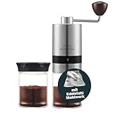 SILBERTHAL Manuelle Kaffeemühle mit Kegelmahlwerk aus Edelstahl - Stufenlos präzise Mahlgrade - Handmühle aus Edelstahl und Glas - Ideal für Unterwegs, Camping, Urlaub