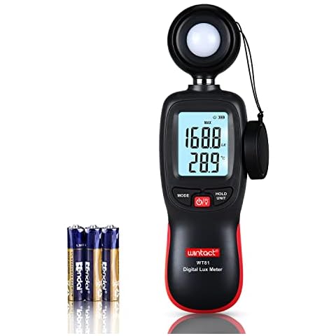Wintact Digital Illuminance Light Meter Handheld with Thermometer Ambient, Lux Meter Range up to 200,000 Lux, Photometer Light Intensity Sense Test for Garden Indoor Plants LED Grow Light, Photography Cover