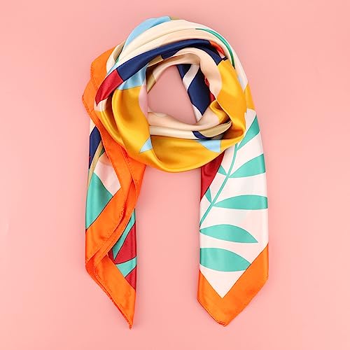Image of DRESHOW 35 inch Large Square Satin Head Scarf - 4Pcs Silk Accessories Classic Patterned Squares Beach Bandanas for Women