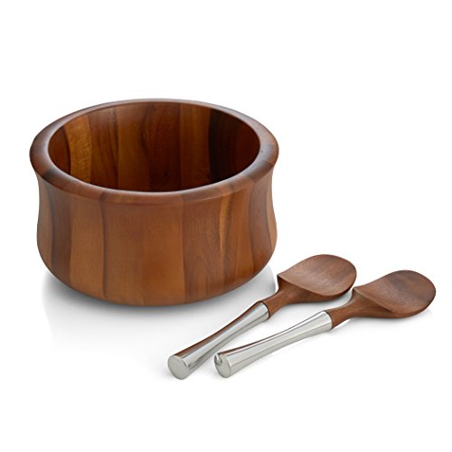 Comparison: Best Nambe Yaro Salad Bowl 8 nambe Nara Salad Bowl with Servers | 3-Pc Set | Wooden Salad Bowls with Serving Utensils | Big Mixing Bowl for Fruits, Salad, Pasta | 10.5