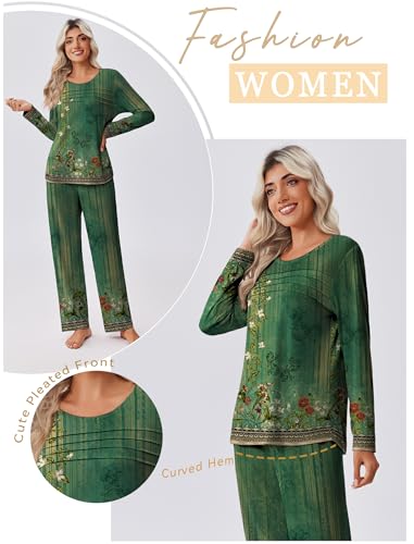 Ekouaer Womens Pajama Sets Pleated Tops with Long Pants Lounge Set Long Sleeve Fall Sleepwear Ladies Pjs S-XXL2