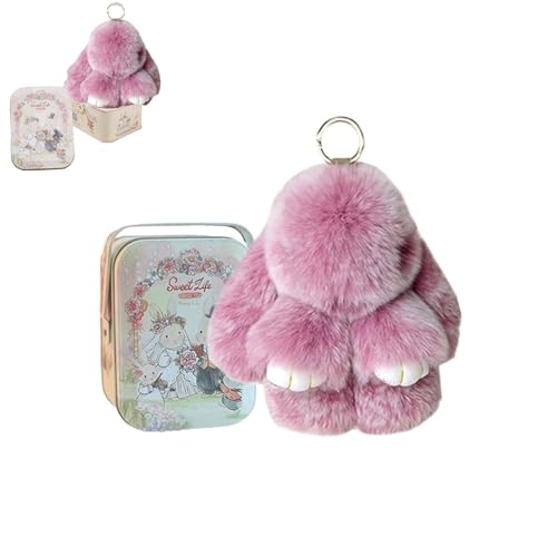 BOVVSKY Bunny Keychain with Box, Bunny Keychain with Tin, BunnyCute Plush Key chain (Frost Pink)