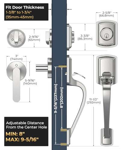 Image of Nickel Front Door Handle and Deadbolt Set, Front Door Lock Set | Heavy Duty Exterior Door Handle, Brushed Entry Locksets with Deadbolt, Exterior Door Lock with Lever, Easy Install, Universal