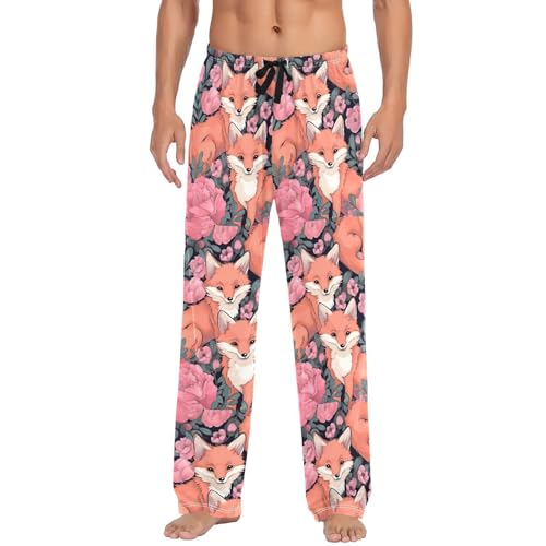 Men's Cute Foxes Pajama Pants with Pockets - Straight Fit Cotton Sleep Bottoms for Lounge & Nightwear#7692
