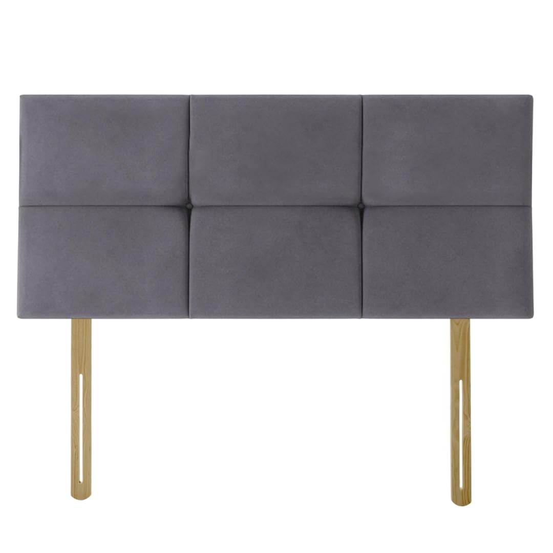 Deluxe Plush Divan Bed Headboard | Velvet Fabric Headboards for 4ft6 Double Size Bed | Elegant design with wooden material headboards for beds (Grey, 4ft6 Double Height-20inch)