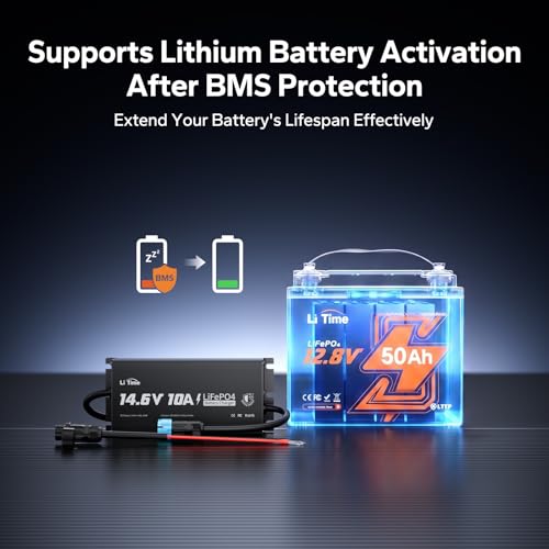Image of LiTime 12V 10A Lithium Battery Charger, IP65 Waterproof, 14.6V Output AC-DC