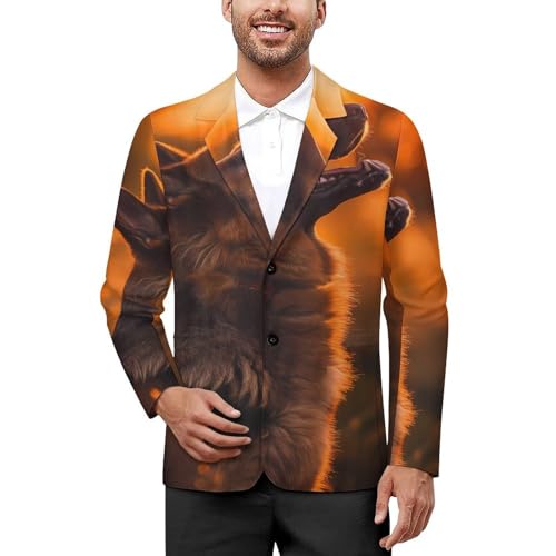German Shepherd Print Mens Casual Blazer Button Suit Jacket Lightweight Sport Coat for Work Business