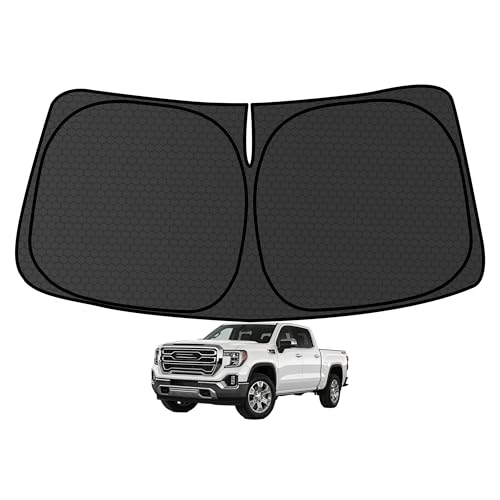 Customized Windshield Sun Shade for Chevy Chevrolet Silverado/Sierra 1500 2500 3500 2014-2018 Blocks UV Rays Accessories,1:1 Tailored Foldable Thickened Wear-Resistant Front Window Sunshade Visor