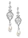 Mariell Vintage Cubic Zirconia Rhodium Scroll Bridal Earrings with Genuine Freshwater Pearl Drops