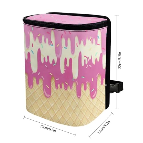 Image of KEIAHUAN Ice Cream Car Trash Can with Lid Cute Leakproof Car Trash Garbage Bag Hanging Multi-Functional Rubbish Bag for Travelling, Camping