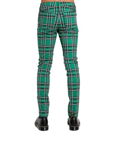Men's Tartan Plaid Pants Punk Gothic Slim Fit Green Checkered Trousers3
