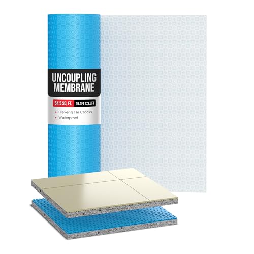 Houseables Uncoupling Membrane, Tile Underlayment, Tile Membrane, Flooring Underlayment, for Floor, Decoupling, Anti Fracture, Waterproof, Anti Crack, Vapor, 1/8' Thick, 3.3 ft x 16.4 ft / 54.5 Sq Ft