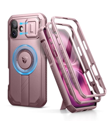 Image of Dexnor for iPhone 16 Plus Case with Slide Camera Cover&Adjustable Kickstand & Built-in Screen Protector,Compatible Wireless Charging Shockproof Cases Heavy-Duty Magnetic Protective Cover,Peony Pink