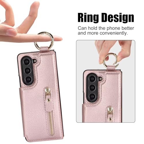 Coque Samsung Galaxy Z Fold 5 en cuir chic rose gold avec porte-carte élégant - 4